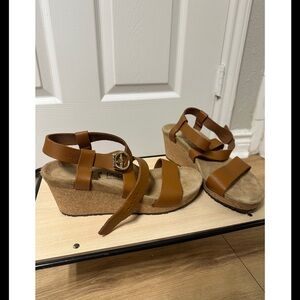 Papillio Brown leather wedge sandals size 10